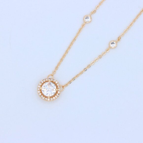 "Elegant Round Solitaire Rose Gold Necklace with Sparkling Halo, XPNL1897 - Picture 9 of 13